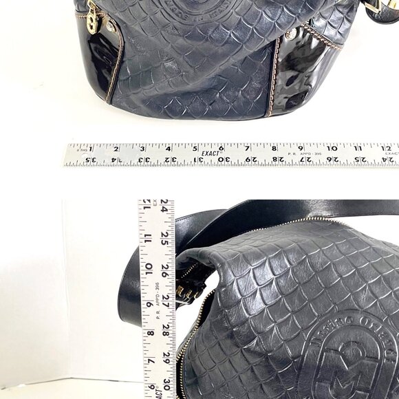 Marino Orlandi Italian Embossed Black Leather Sling Convertible Bag - Picture 6 of 11